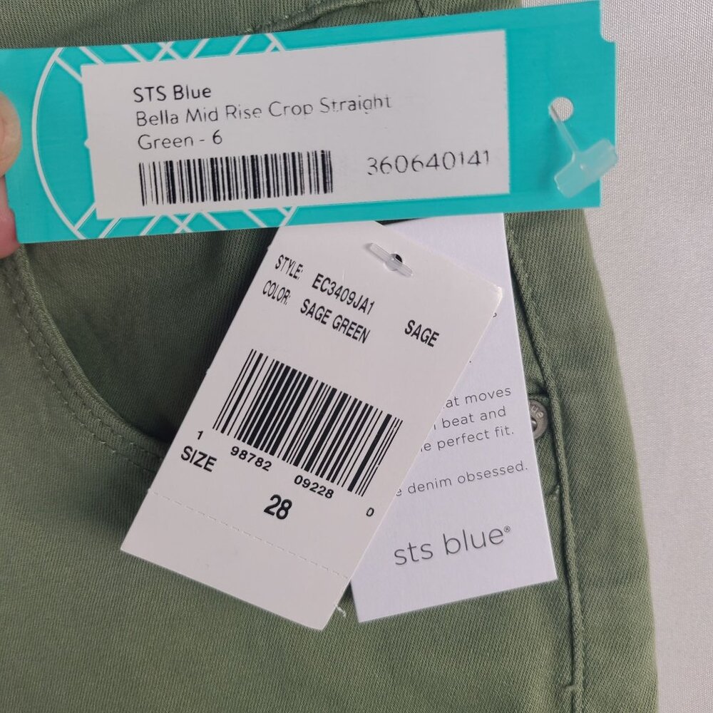 STS Blue Bella Mid Rise Sage Green Crop Straight Leg Pants Size 28 - Picture 2 of 7